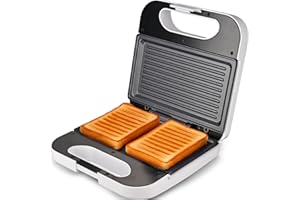 Grunkel - Sandwichera con Grill para 2 sandwiches. Superficie antideslizante y antiadherente de 750W de potencia y tacto frío (Grill Blanca)