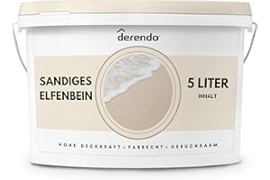 derendo Exklusive Wandfarbe beige 5L, hohe Deckkraft, Dispersionsfarbe innen, Innenwandfarbe Raumfarbe Sandiges Elfenbein matt, Deckkraftklasse 2, hochdeckende Innenfarbe Profi Qualität