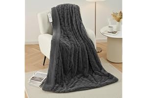 CURECURE Manta Eléctrica Calefactora 130x180cm, 4 Niveles & Temporizador 10H Auto-Apagado, Lavable a Máquina, Suave Bunny Fleece & Sherpa, Calentamiento Corporal Completo, Uso Sofá Cama Oficina (Gris Oscuro)