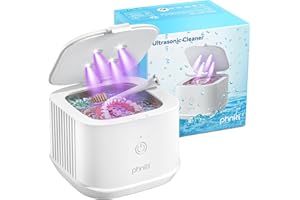 Ultrasonic Retainer Cleaner, Phniti 48kHz Professional Ultrasonic Jewellery Cleaner for Retainers, Jewellery, Dentures, Mouth Guard, Aligner, Toothbrush Heads, 13OZ Portable Dental Cleaning-White