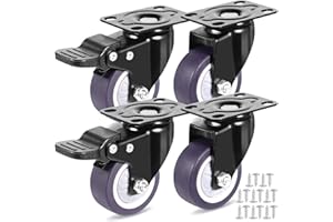 JAMATA Set 4 Rotelle Pivotanti TPE 50mm Ruote Girevoli Silenziose con Freno, Portata 160kg, Ideali per Uso Interno ed Esterno, Antigraffio - Incluse 16 Viti