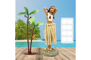 CARREUTY Hawaiianische Tanzfigur Armaturenbrett-Ornamente, Wackelkopf Figur Auto Hawaii Hula Girl Posing Auto Dashboard Spielzeug mit Kokosnussbaum Transparenter Klebstoff Zubehör Schreibtisch Büro 16 * 5cm