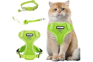 Muecleao Cat Harness and Lead Set, Adjustable Kitten Harness and Lead Set, Cat Harness with Reflective Strips, Escape Proof Cat Vest Harness with Leash Set for Cats Dogs Pets (Fluorescent Green, M)