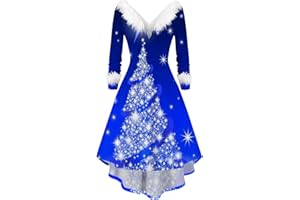 KOG Weihnachtskleid für Damen Sexy Langarm Vintage Weihnachtskleider Damen Rockabilly Kleider Damen Ballkleid Elegant Frauen Rotes Kleid Christmas Dresses Mädchen Rot Festlich Festival Große Größe