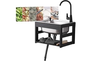Duchunsheng Cuve Simple Mural Evier INOX Professionnel Evier Jardin, Évier Extérieur Et Intérieur, Plonge INOX pour Cuisine Restaurant Garage Jardin, Équipé d'un Lavabo Et d'un Meuble De Rangement
