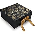 RBS® MEDIUM Black Empty Gift Box 26 x 26 x 10cm Decorative Floral Gift Boxes For Presents (1 Pack) Box For Gift Packing Multipurpose Cardboard Box for Gift Occasion Gift Box (Black Gold Floral)