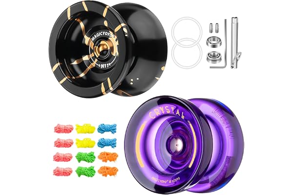 YOSTAR Yoyo Pack en plastique réactif K2 cristal violet, JoJo N11 noir doré, Yoyo double usage pour enfants débutants, Trick Yo yo avec kit de roulement lisse