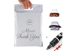 simplyko Enveloppe plastique d'expédition pochette postale remplace carton colis vinted lot de 50 pcs plusieurs tailles et MARQUEUR permanent,emballage de protection vetement livre (32x40+5+6cm)