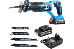 ZELCAN Sega a Gattuccio a Batteria 18V Sega Universale Multifunzione Velocità 2800 SPM con 4 Lame 2Ah Batterie e Luce LED per Taglio Legno Metallo PVC, Taglialegna Portatile per Taglio Potatura