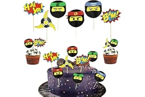 KKVOGMLE 24 Stück Ninja Cupcake Toppers, Ninja Thema Kuchen Tortendeko, Ninja Warrior Kuchendeckel, Kinder Geburtstagstorte Dekoration für Papier Cupcakes, Muffins, Brot, Desserts, Jungen und Mädchen