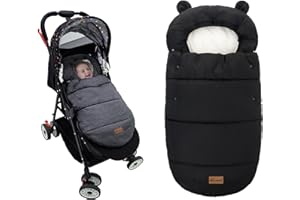 AMO NENES Sacco Invernale Passeggino Universale, Coprigambe Impermeabile Passeggino Termico, Sacco a Pelo per Passeggino, 90 x 52cm (Nero)