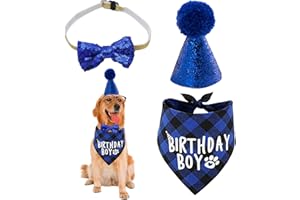 aqlbhz 3pcs Dog Birthday Party Supplies Plaid Dog Birthday Bandana Boy Scarf And Reusable Dog Birthday Hat Bow Tie Pets Birthday Party Supplies Birthday Outfit For Cat And Dog Decoration