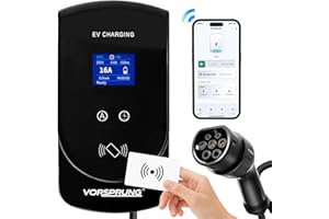 VORSPRUNG® RFID Smart App LCD Screen EV Wall Charging unit type 2 with RFID Card- Rapid EV Wallbox 32 amp/7.4kw IP55 Wi-Fi Electric car charger 5.2m cable, Home/Outdoor Charging Station -UK design