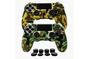 Hikfly Silicone Controller Cover Skin Protector Case Faceplates Kits for Sony Playstation 4 PS4/PS4 Slim/PS4 Pro Cntroller Video Games(2x Camouflage Cover with 8 x FPS Pro Thumb Grips Caps)(Yellow)