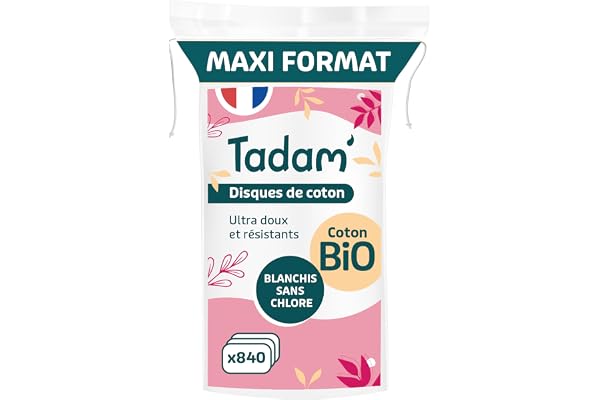 TADAM' - 840 Disques Démaquillants Ovales Réutilisables - Cotons Bio - Ultra Doux, Résistants et Absorbants - Pour Démaquillage Visage