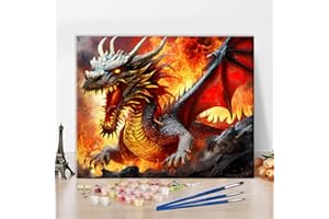 TISHIRON DIY Paint by Number for Adults Beginner, Red Mad Dragon Painting by Numbers Kits for Adults ，Paint Kits Canvas Gifts Arts Crafts for Home Decor 16 * 20 in