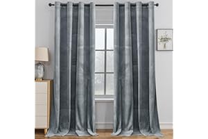 YSTELLAA Cortinas Terciopelo Opacas 2 Piezas, 117×137cm, Cortinas Termicas Aislantes Frio Y Calor, con Ojales, Cortina Acustica, Modernas, para Salon Dormitorio, Gris