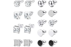 JeweBella 2/9/12 Pares Pendientes Hombre Acero Inoxidable Pendientes Circonita Cúbica Redondos Conjuntos Punk Unisex Pendientes Plata Negros para Hombres Mujer