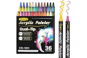 CHOTUNE 36PCS Bolígrafos Acrílicos al Agua con Doble Punta (Punta Fina y Punta Redonda) Bolígrafos de Pintura Acrílica Varias Superficies para Plástico Vidrio Madera Cerámica Metal Neumáticos