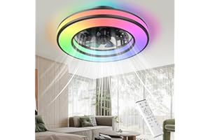 Nigecue 52 W Ceiling Fan with Lighting, Diameter 42 cm Ceiling Light Ceiling Light with Fan Remote Control, 3000 K - 6500 K Colour Temperature, RGB Lights, 6 Wind Levels, Timer, Memory Function
