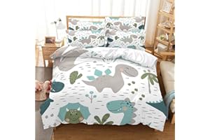 LUYAPOND Fundas Nordicas Cama 90 Juvenil Dinosaurio de Dibujos Animados, Juego de Ropa de Cama Juvenil Microfibra, Funda Edredon 150x200 cm con Cremallera y 1 Funda de Almohada 50x75 cm