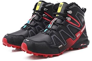 WYUKN Chaussures de Cyclisme VTT, Chaussures de Moto pour Hommes, Tissu Oxford, Chaussures de vélo imperméables, Baskets de randonnée en Plein air, Hiver,Red-40EU