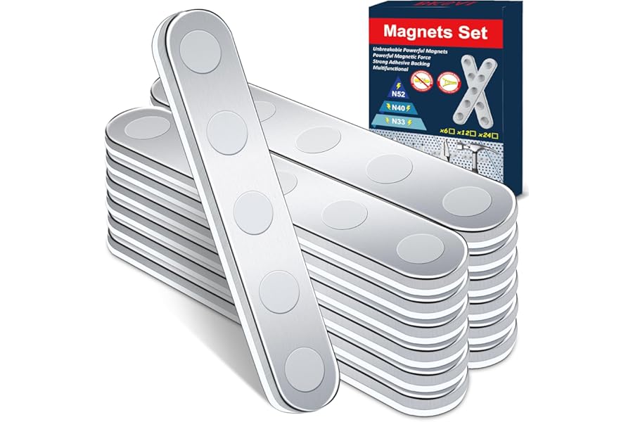 BKSAI Unbreakable Strong Magnet, Self-Adhesive Neodymium Bar Magnets, Powerful Permanent Rare Earth Sticky Magnets for School Office Home Kitchen DIY Tool Room Fixing Kit (12PCS N40)