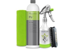 detailmate Set - Koch Chemie Pol Star Textile, Leather & Alcantara Cleaner 1L, Made by Kwazar Botella pulverizadora 360 grados 0,5 L, paño de microfibra 40x40cm, cepillo suave de nylon