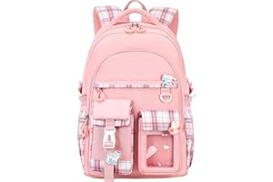 KEBEIXUAN Kids Primary School Bag for Girls, Personalised Kids Backpack Lightweight Girls School Bookbags with Kawaii Pendant for Kids Age 6-12