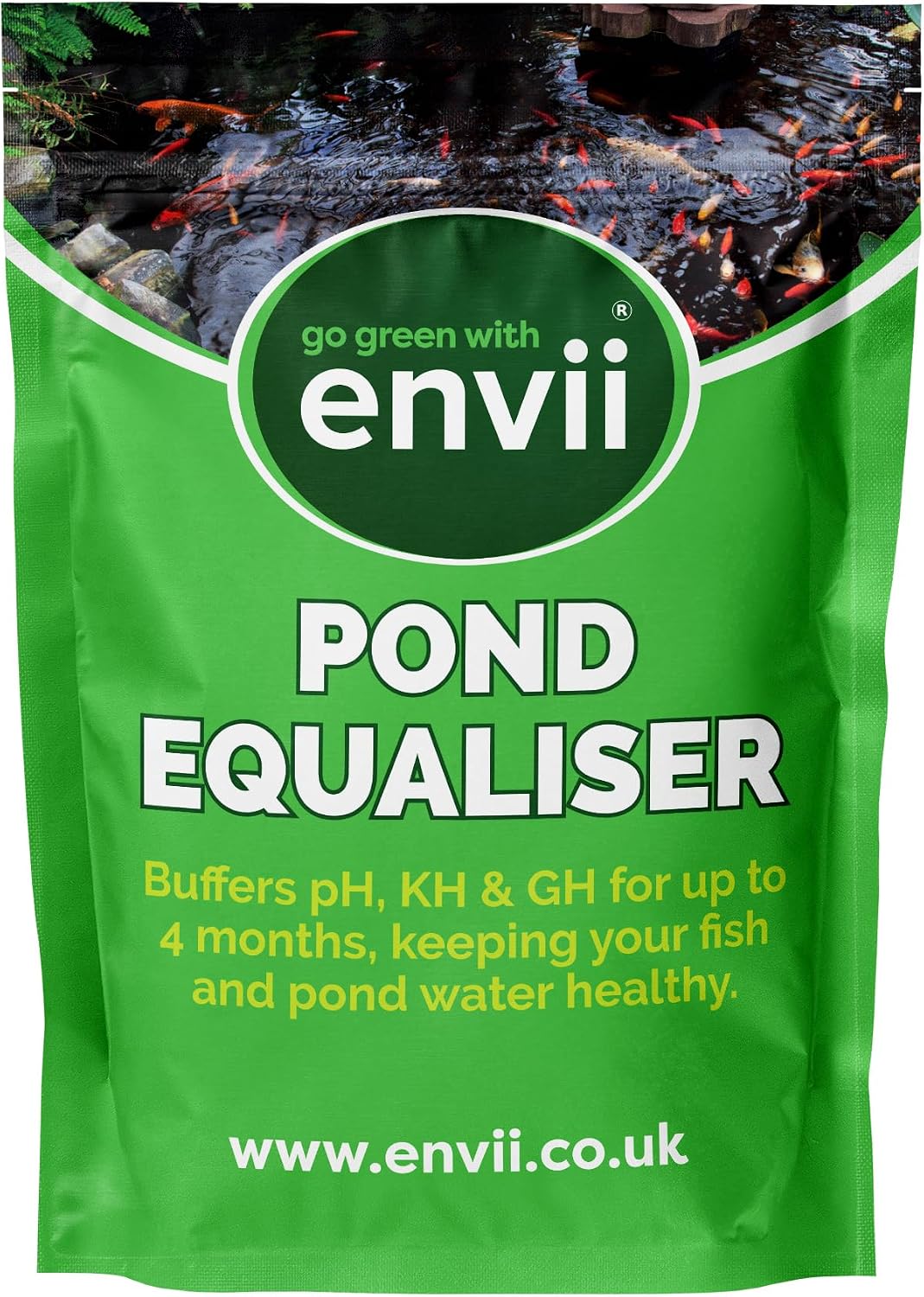 Envii Pond Equaliser – Pond pH Buffer Instantly Balances, and Stabilises pH, KH and GH Levels, Pond Ammonia Remover, Works All Year Round Through Winter - 250g