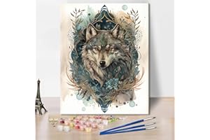 TISHIRON Malen nach Zahlen Erwachsene und Kinder Wolf Ölmalerei mit Pinseln und Acrylpigmenten Tiere Malen nach Zahlen Bausätze Kunsthandwerk für Zuhause 40 x 50 cm(rahmenlos)