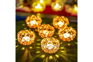 Sziqiqi Juego de 6 Candelabros de Cristal, Portavelas de Velas Pequeñas Centro de Mesa para Navidad Ceremonia Regalo de Boda Fiesta Decoración, 8cm, Borde de Metal Oro