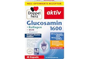 ‎DOPPELHERZ Doppelherz Glucosamin 1600 mit Kollagen und MSM - Vitamin C als Beitrag zur normalen Kollagenbildung für eine normale Knorpelfunktion - 40 Kapseln