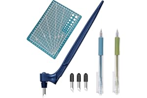 TASHCE Utensili Da Taglio Artigianali, 360 Degree Rotating Blade, 3 Lame Sostituisci, 2 Coltello da Penna in Acciaio Inossidabile e Tappetino per Scrapbooking