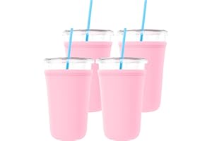 TahoeBay Iced Coffee Cold Cup Sleeve (4-Pack) Reusable Blank Neoprene Insulator Drink Sleeves 22oz - 24oz Beverage Holder for Vinyl Sublimation fits Dunkin' Medium and Starbucks Venti (Blush)