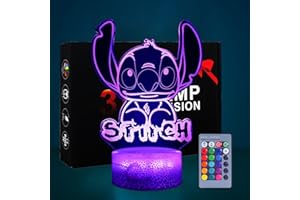 Hoofun Stitch Lamp: 3D Illusion Night Light with Touch & Remote Control, 16 Colors Anime Children's Lighting Desk Lamps, Stitch Merch Stuff Gifts for Girls Kids Room Decor Birthday Christmas Holiday
