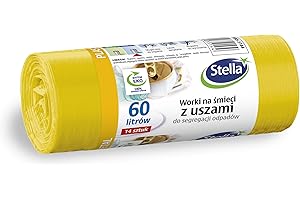 STELLA PACK Stella 035144 Lot de 14 sacs poubelle avec poignées pour tri en métal, plastique et plastique | 60 l | 14 pièces | Sacs poubelle pour les déchets ménagers et le bureau en film granulé LDPE épais,