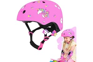 4-PEJIIJAR Unicorno Casco per Bambini Bicicletta Regolabile Casco Protettivo per Ragazza Monopattini Skateboard Ciclismo Pattini
