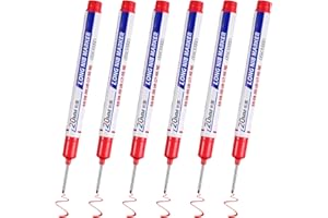 Bewudy 6 rotuladores de cabeza larga con agujero profundo, impermeables, herramienta de marcado, marcadores permanentes, marcadores de tinta para carpinteros, constructores, decoración de construcción