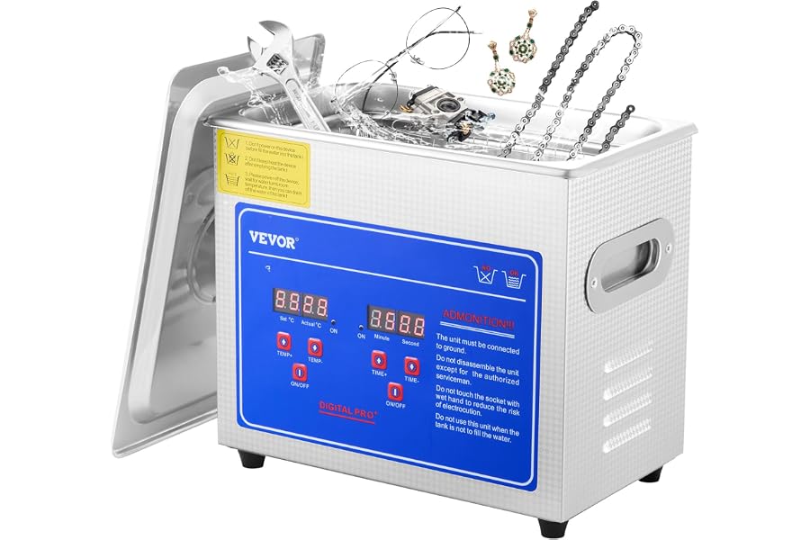 VEVOR Limpiador ultrasónico 3L, Limpiador Ultrasonidos Profesional, Máquina de Ultrasonido con Temporizador Digital Temperatu