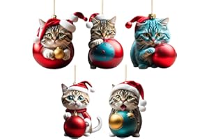 Vordpe 5 sztuk zawieszek na choinkę z motywem kota, akrylowe, z motywem kota, dekoracyjne ornamenty, 2D, dekoracja bożonarodzeniowa, ozdoba choinkowa, prezent (B)
