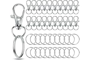 AIOUNIYA Porte-clés mousqueton anneau en acier inoxydable 40 pièces, ensemble en alliage de zinc et acier inoxydable pour bricolage, artisanat, maison, voiture, sport – Anneaux mousqueton avec pivot (argent 40