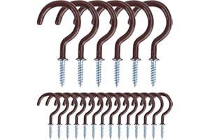 MengH-SHOP Ganchos de Tornillo Multiuso Ganchos de Techo Recubierto de Vinilo Gancho de la Taza de Metal para Colgar Tazas, Macetas, Luces, Toallas de Cocina, 20 Piezas (Marrón)