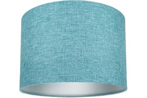 Contemporary and Sleek 10 Inch Teal Linen Fabric Drum Lamp Shade 60w Maximum | 25cm Diameter | for Table Lamp or Pendant by Happy Homewares