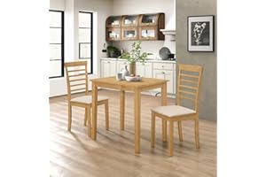 Hallowood Furniture Ledbury Small Dining Table and Chairs Set 2, Wooden Kitchen Table and Chairs in Cream Fabric and Ladder Back, Ideal for Small Kitchens or Dining Rooms in Light Oak