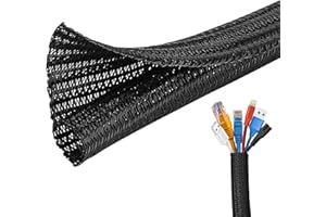 Josnown Selbstschließend Kabelkanal, 3m Zuschneidba Kabelschlauch Gewebter Kabelmantel, Durchmesser 12-20mm, Kabelmanagement für Hause und im Büro Verstecken im Schreibtisch, TV, Boden, Schwarz