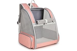 Hykiee Hunderucksack Katzenrucksack, Haustier Rucksack für Kleine Hunde Welpen bis 6kg Katzenbis 8kg, Atmungsaktive und Faltbar Transportbox mit Fenster und Innerer Sicherheitsleine Wandern, Rosa