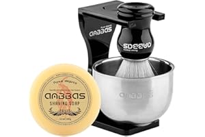 Anbbas Faux Badger Shaving Brush Set with 3.5OZ Milk Shaving Soap and Bowl Stainless Steel,Black Acrylic Shaving Stand Holer for DE Razor Men Close Shave Kit