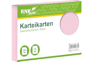 RNK - VERLAG RNK 114853 - Schede a quadretti 5 mm, rosa, DIN A5, 1 confezione da 100 schede
