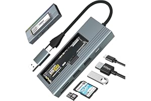 Reagle Hub USB-C i M.2 SSD obudowa z zasilaczem 100 W, USB 3.2 Gen 2, czytnik kart SD/microSD, aluminiowa obudowa z RGB LED, do NVMe SATA M.2 SSD, transmisja 10 Gb/s